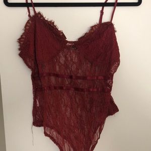 Red lace boohoo bodysuit